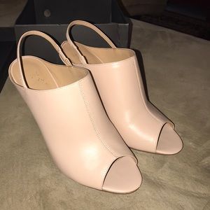 Dusty Rose Blush Nude Buttery Leather Peep Open Toe Mule High Heel Sandals SZ 10